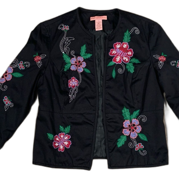 Bandolino Jackets & Blazers - Bandolino Floral Tapestry Black Bolero Open Front Cotton Blazer Size 12
